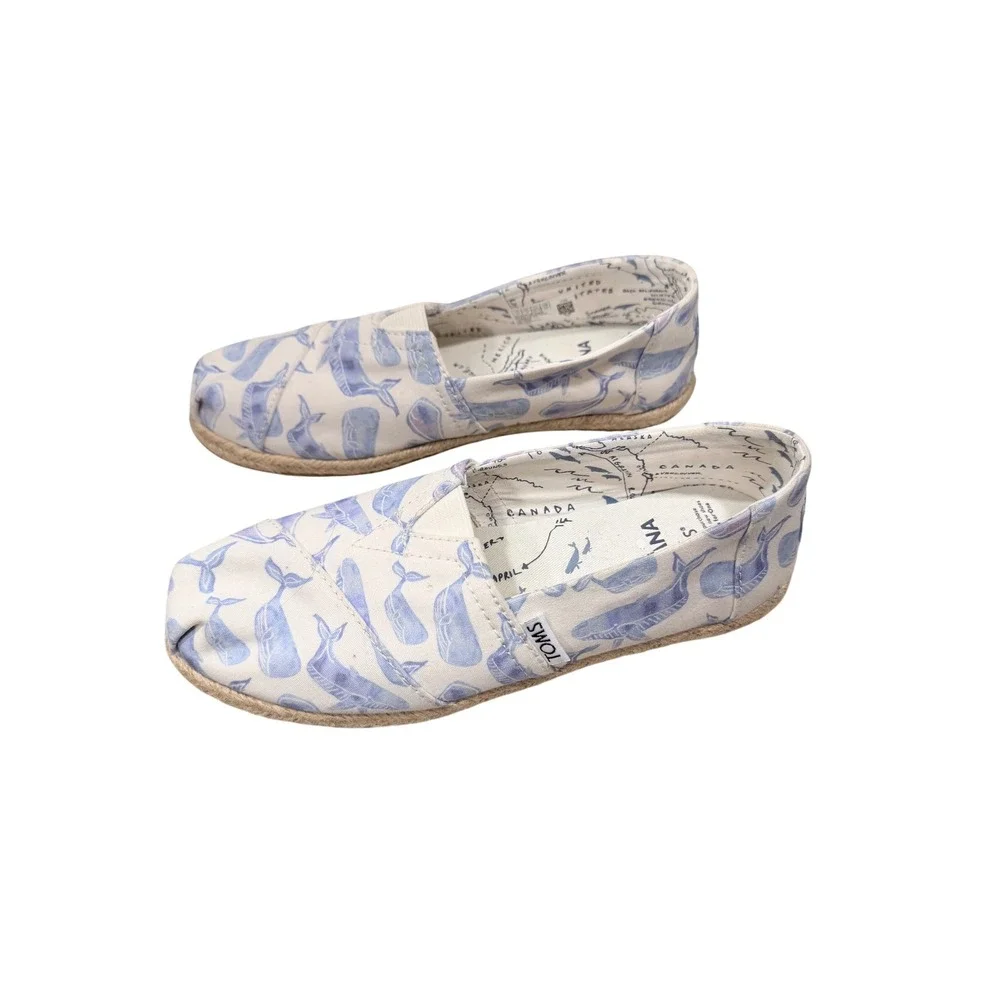 TOMS‎ Oceana Whale Print Canvas Espadrille Flats Women's Sz 6